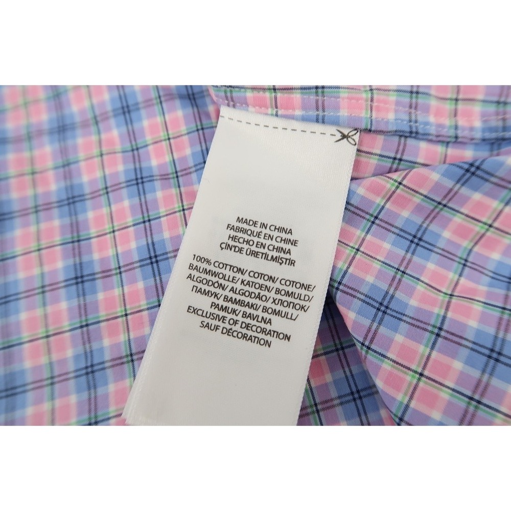 Ralph Lauren Button Down Shirt Mens Large Slim Fit Pink Blue Plaid Long Sleeve - Picture 5 of 12